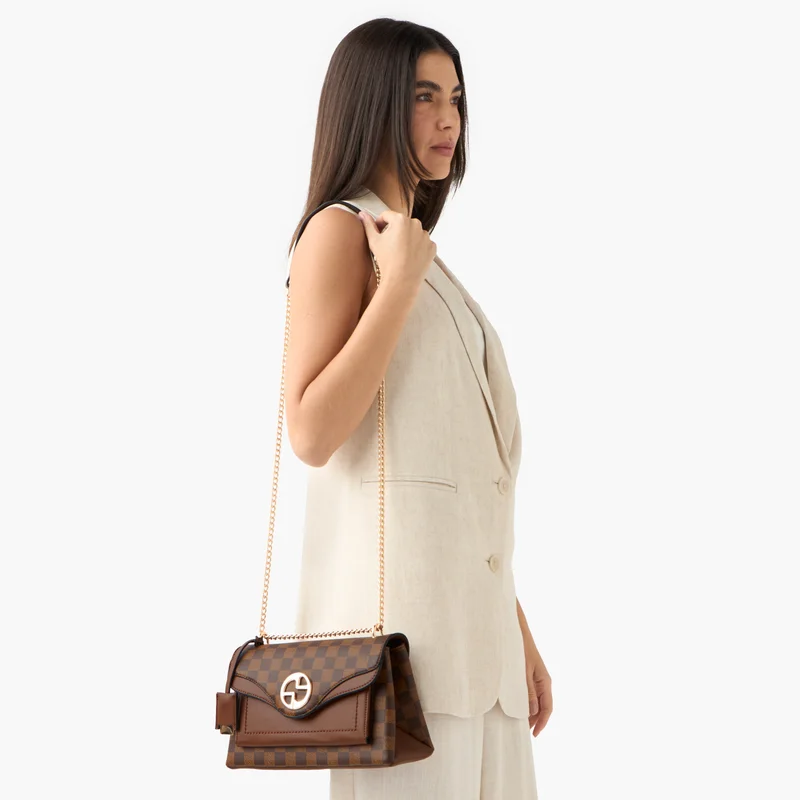 ساشا Sasha Brown Checked Crossbody Bag for Women
